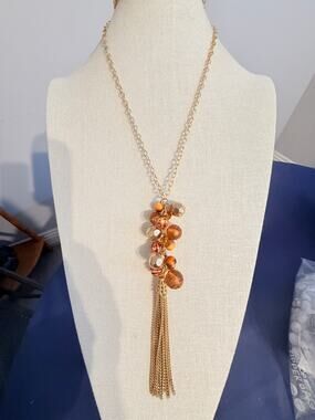 Vintage Gold Tone Tassel Cluster Pendant Necklace 34”